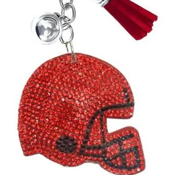 Bling Football Helmet Crystal Keychains Bag Charms Red Black - Picture 2 of 2